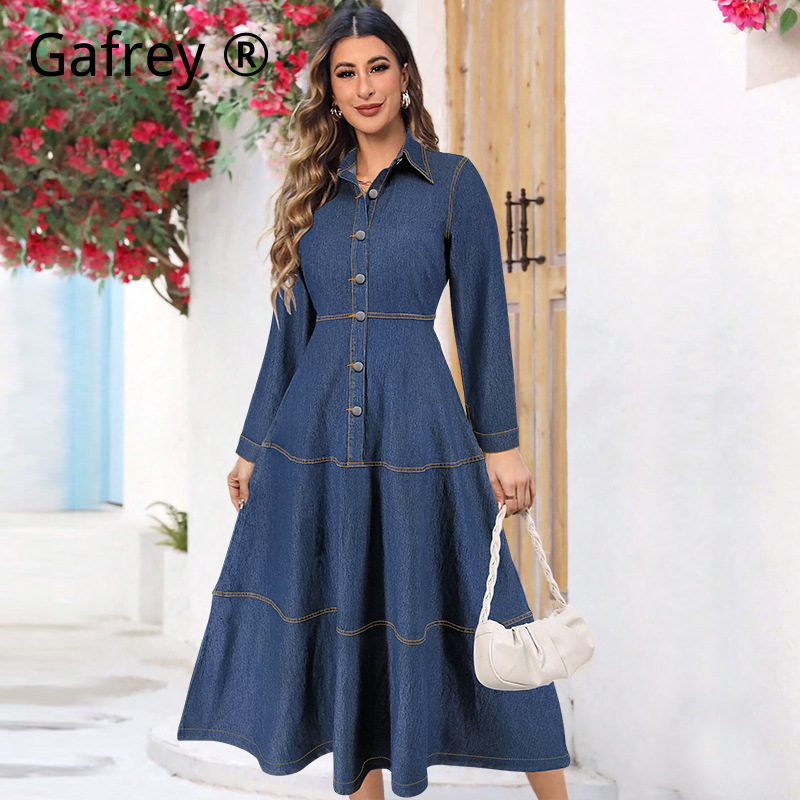 Women Fashion Jeans - Nuevo Vestido Camisero Vaquero de Moda,
