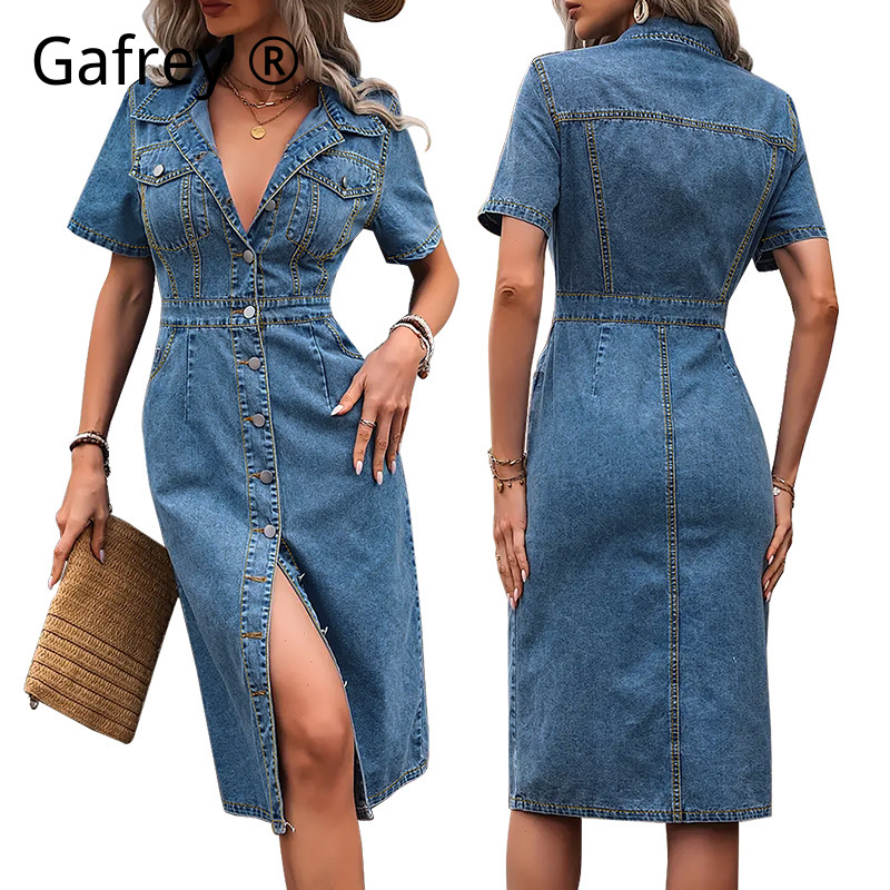 Women Fashion Jeans - Vestido vaquero de talla grande para