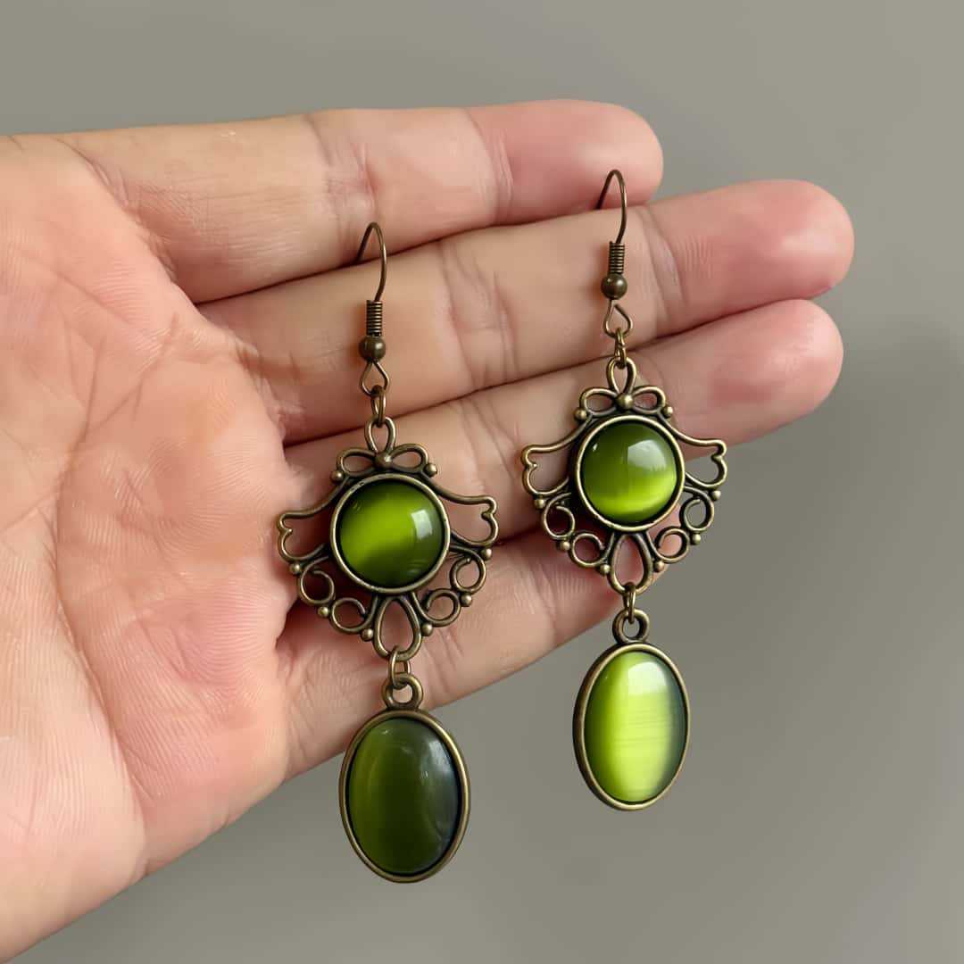 Women'S Fashion Victorian Era - Pendientes Colgantes de Ópalo Verde con
