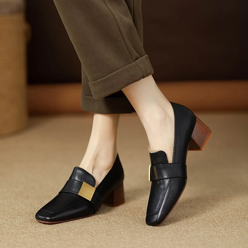 Women Fashion Jeans - Zapatos de tacón de cuero de