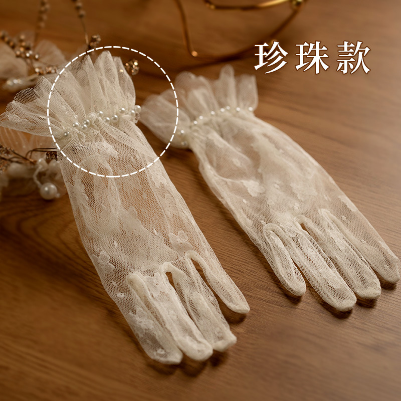 Women Fashion Photoshoot - Guantes Vintage de Encaje con Lazo,