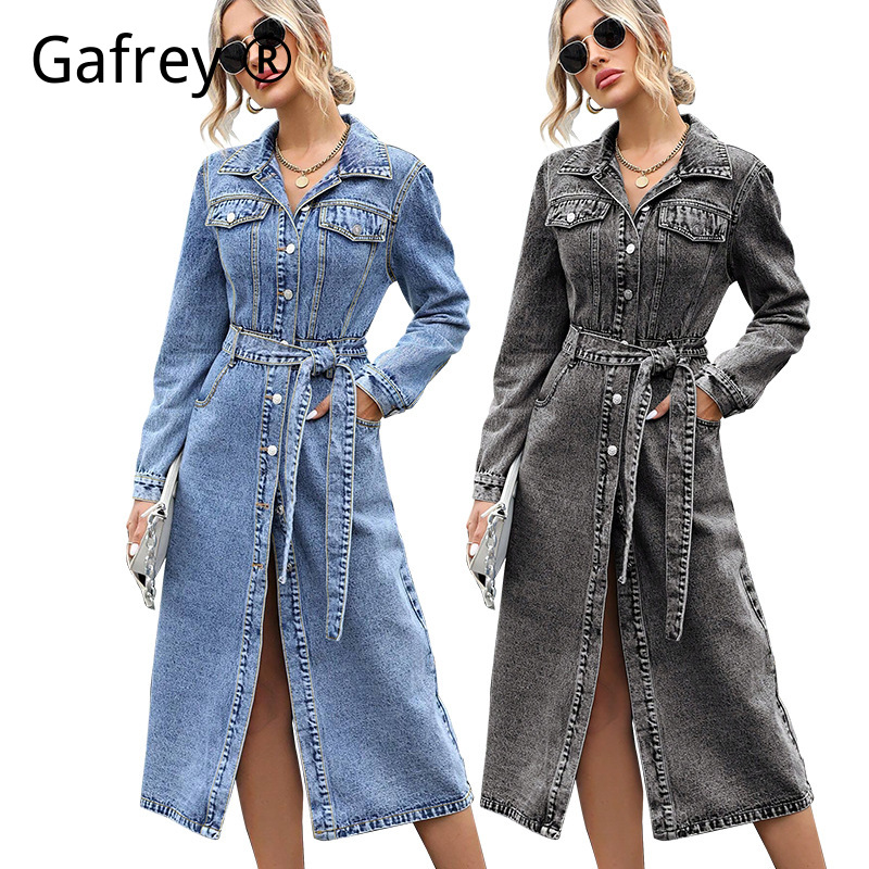 Women Fashion Jeans - Vestido vaquero de manga larga para