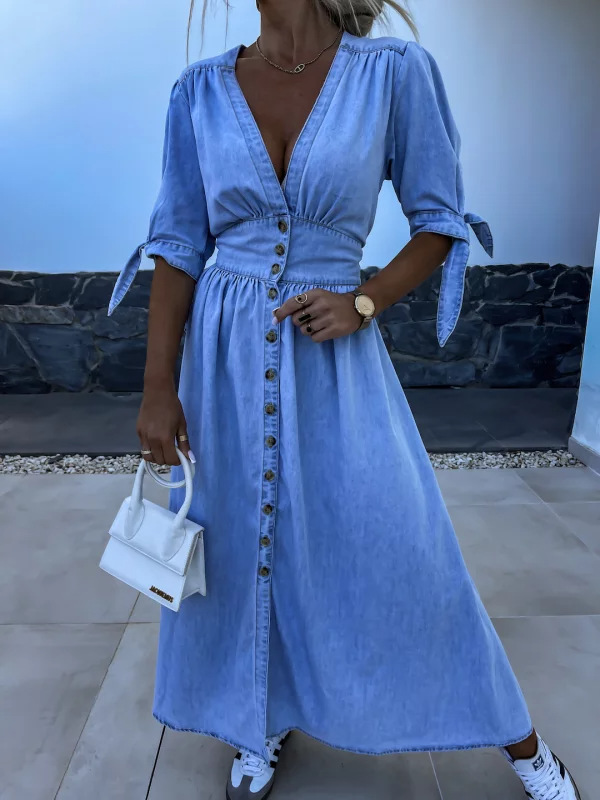 Women Fashion Jeans - Vestido de Mezclilla Moderno con Cuello