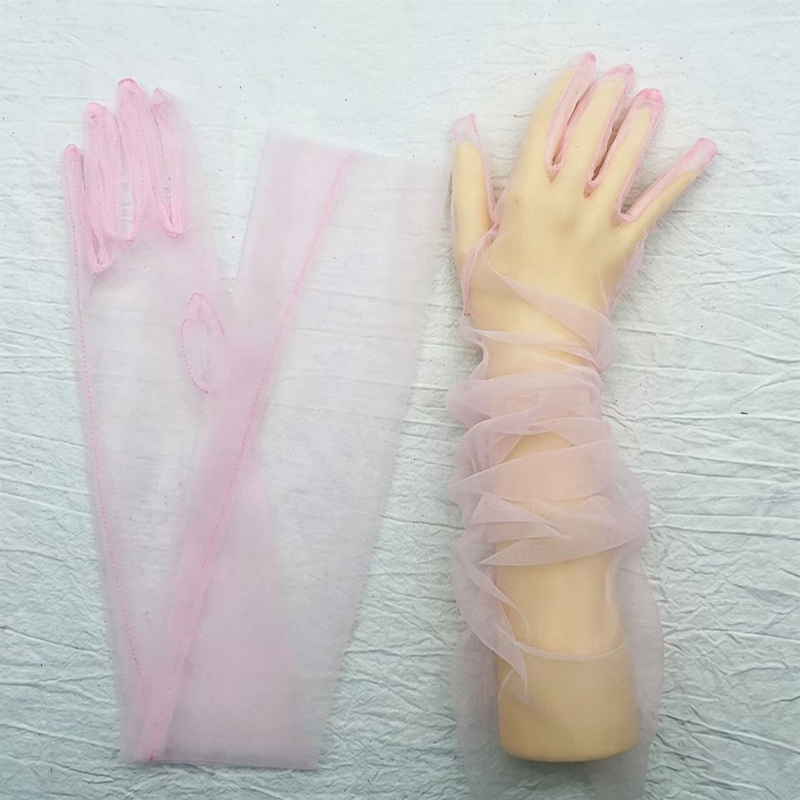 Women Fashion Photoshoot - Guantes Largos de Tul Transparente de
