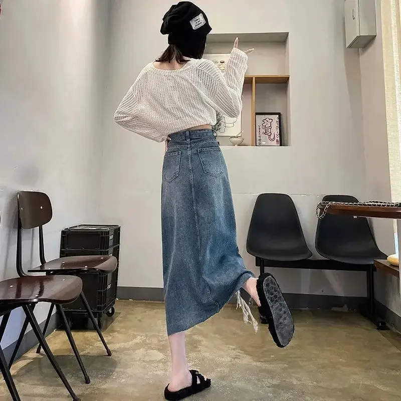 Women Fashion Jeans - Falda vaquera de cintura alta con