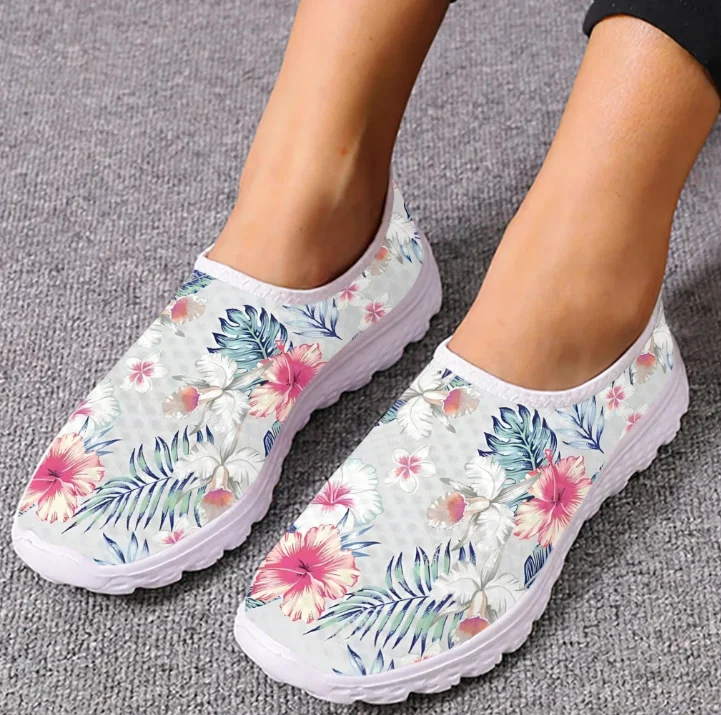 Women'S Fashion Tennis Shoes - Mocasines con diseño de hibisco hawaiano,