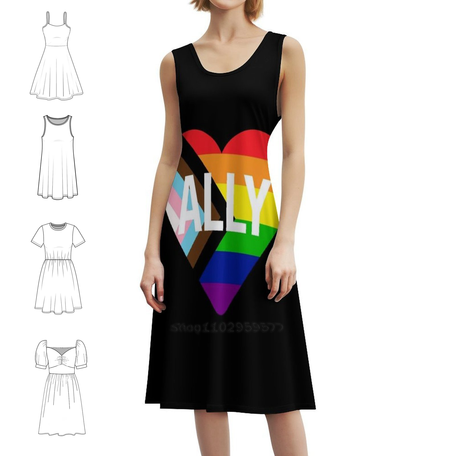 Progress Pride Flag Heart Ally - Women Fashion Gown reseña y precio